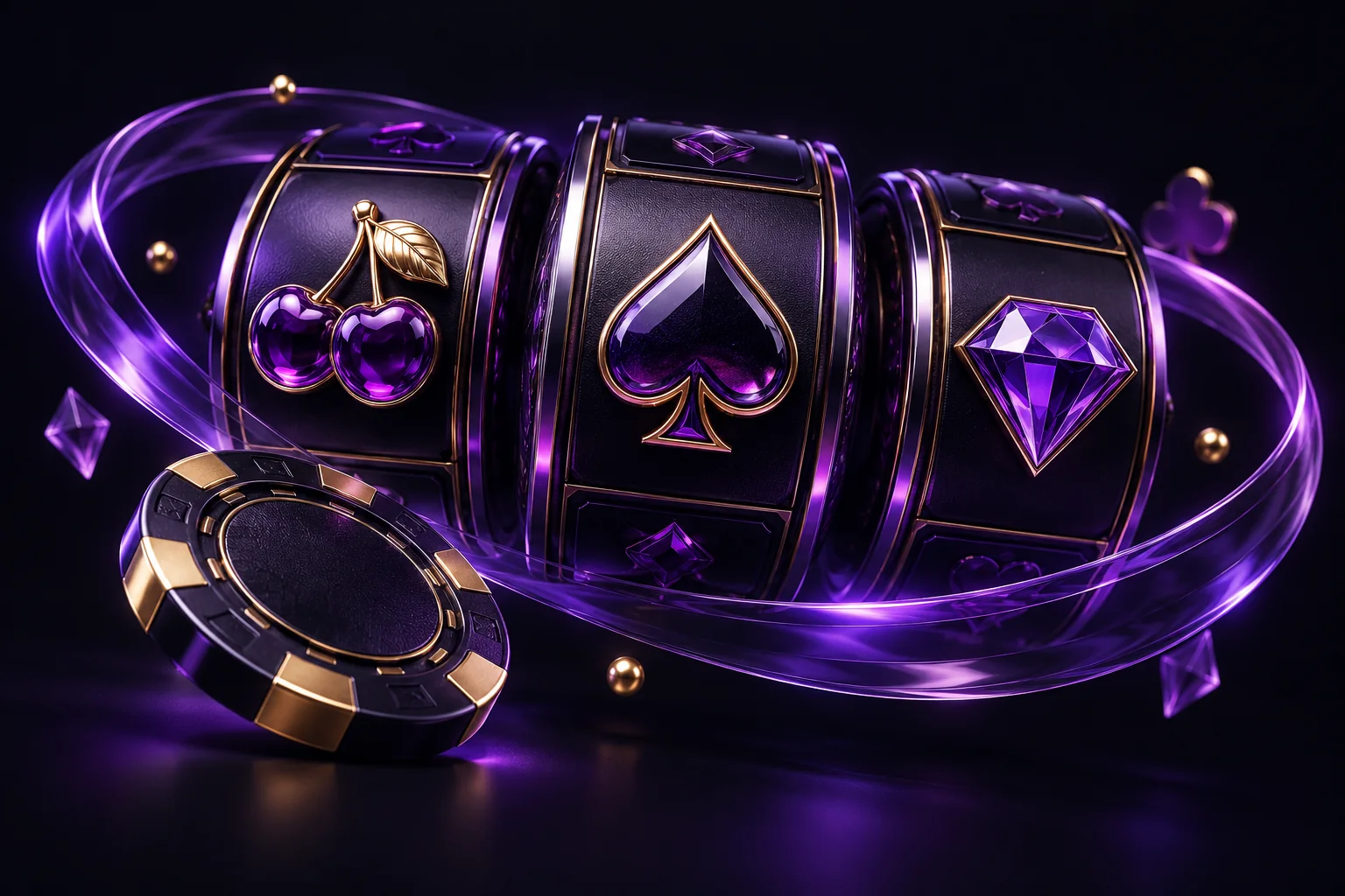 Original purple and yellow thematic illustration for the casino games guide